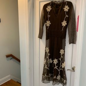 Conservative brown Lela Rose floral dress size 6